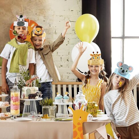 36 Pcs Animal Birthday Party Hats for Kids Jungle Safari Animal Theme Headbands Paper Party Crown Birthday Party Decorations for Boys Girls Animals Party Favor in Saudi Arabia