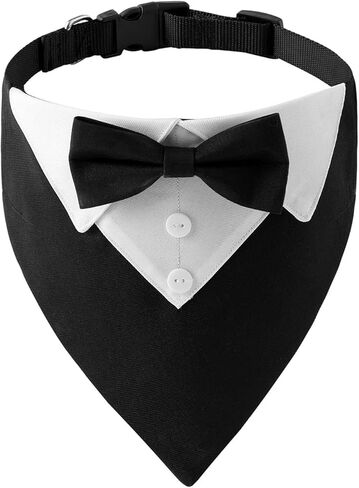Dog Tuxedo Dog Suit Dog Wedding Bandana Collar, Adjustable Dog Collar with Bow Tie Formal Dog Costumes, Wedding Formal Tuxedo Suit Tux Outfits Birthday Costumes for Small Medium Large Boy Dogs, S in Saudi Arabia