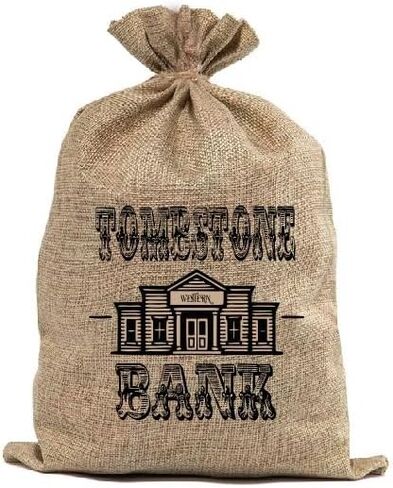 Vintage Style Burlap Bank Money Bag, Tombstone Design, Western Decor BUR01 in Saudi Arabia