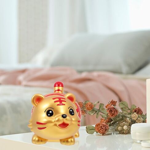 YARDWE Home Decor Kids Animal Coin Bank Coin Bank Zodiac Tiger الشكل الحيوان تمثال الخنزير البنك لعيد ميلاد 2022 السنة الصينية الجديدة الديكور الجدول الذهبي للأطفال بنك المال ديكور المنزل الطفل in Kuwait