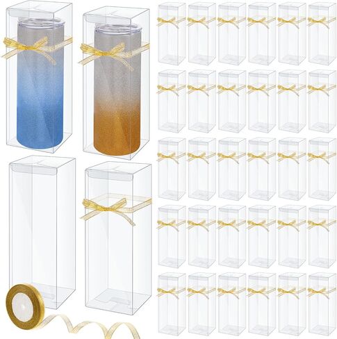 50 Pcs Mug Gift Boxes Clear Tumblers Packaging Box with Ribbon for Sublimation Tumblers Compatible with Stanley 11oz 12oz 15oz 20oz 30oz 40oz(3.3 x 3.3 x 9.8 Inch) in Saudi Arabia