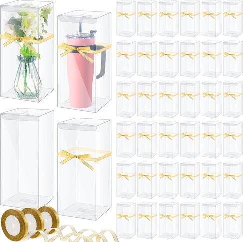 50 Pcs Mug Gift Boxes Clear Tumblers Packaging Box with Ribbon for Sublimation Tumblers Compatible with Stanley 11oz 12oz 15oz 20oz 30oz 40oz(3.3 x 3.3 x 9.8 Inch) in Saudi Arabia