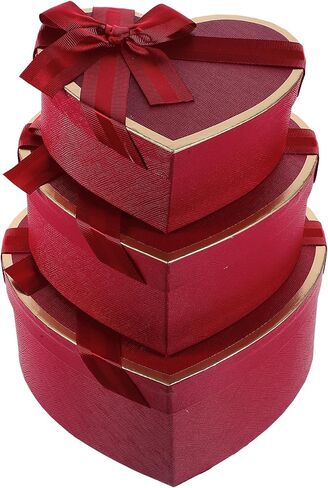 MAGICLULU Red Heart Shaped Boxes with Lids, Set of 3 Nesting Heart Present Boxes with Bow Ribbon for Proposal Bridesmaid Birthday Valentines Day Christmas Arrangements Flowers in Saudi Arabia