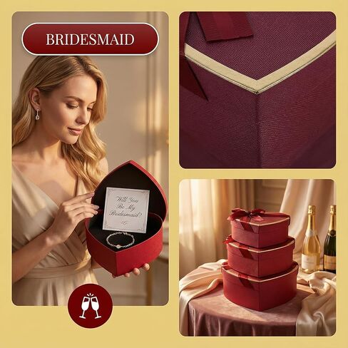MAGICLULU Red Heart Shaped Boxes with Lids, Set of 3 Nesting Heart Present Boxes with Bow Ribbon for Proposal Bridesmaid Birthday Valentines Day Christmas Arrangements Flowers in Saudi Arabia
