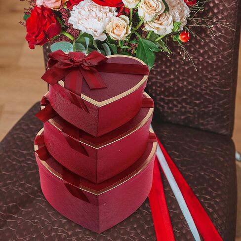 MAGICLULU Red Heart Shaped Boxes with Lids, Set of 3 Nesting Heart Present Boxes with Bow Ribbon for Proposal Bridesmaid Birthday Valentines Day Christmas Arrangements Flowers in Saudi Arabia