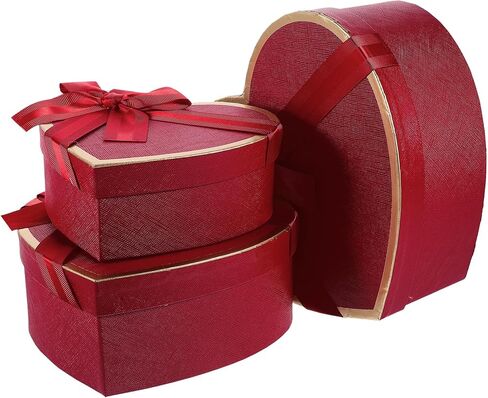 MAGICLULU Red Heart Shaped Boxes with Lids, Set of 3 Nesting Heart Present Boxes with Bow Ribbon for Proposal Bridesmaid Birthday Valentines Day Christmas Arrangements Flowers in Saudi Arabia