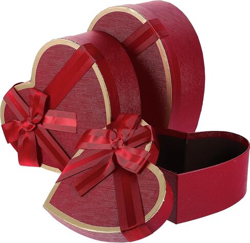 MAGICLULU Red Heart Shaped Boxes with Lids, Set of 3 Nesting Heart Present Boxes with Bow Ribbon for Proposal Bridesmaid Birthday Valentines Day Christmas Arrangements Flowers in Saudi Arabia