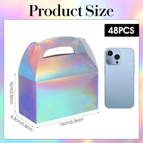 Abeillo 48 Pcs Iridescent Party Favor Boxes Holographic Gable Treat Boxes Rainbow Goodie Box for Candy Snacks Cookie, Shiny Gift Bags for Birthday Wedding Christmas in Saudi Arabia