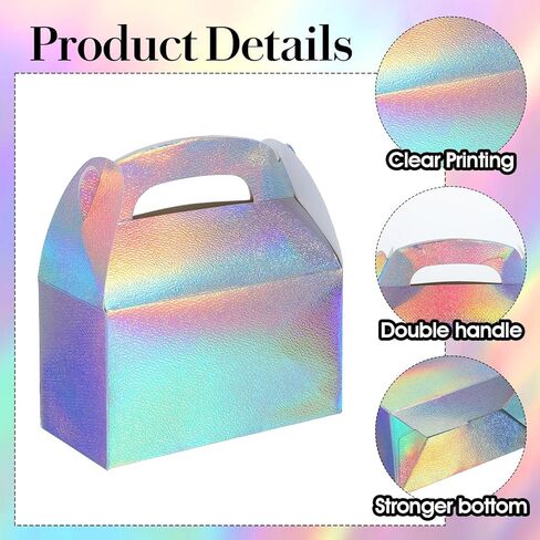 Abeillo 48 Pcs Iridescent Party Favor Boxes Holographic Gable Treat Boxes Rainbow Goodie Box for Candy Snacks Cookie, Shiny Gift Bags for Birthday Wedding Christmas in Saudi Arabia