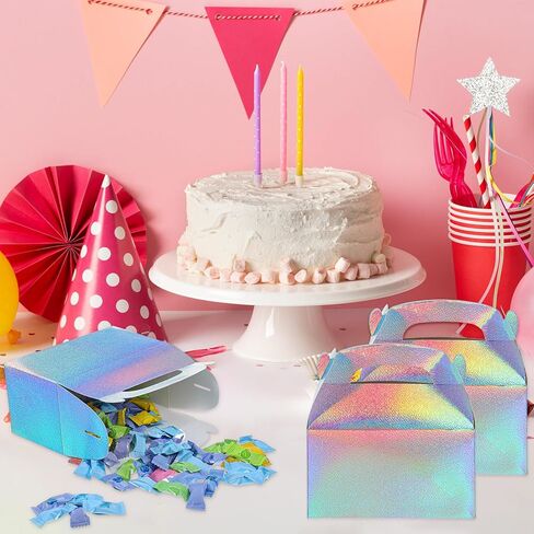 Abeillo 48 Pcs Iridescent Party Favor Boxes Holographic Gable Treat Boxes Rainbow Goodie Box for Candy Snacks Cookie, Shiny Gift Bags for Birthday Wedding Christmas in Saudi Arabia
