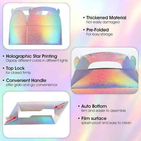 Abeillo 48 Pcs Iridescent Party Favor Boxes Holographic Gable Treat Boxes Rainbow Goodie Box for Candy Snacks Cookie, Shiny Gift Bags for Birthday Wedding Christmas in Saudi Arabia