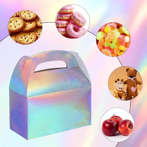 Abeillo 48 Pcs Iridescent Party Favor Boxes Holographic Gable Treat Boxes Rainbow Goodie Box for Candy Snacks Cookie, Shiny Gift Bags for Birthday Wedding Christmas in Saudi Arabia