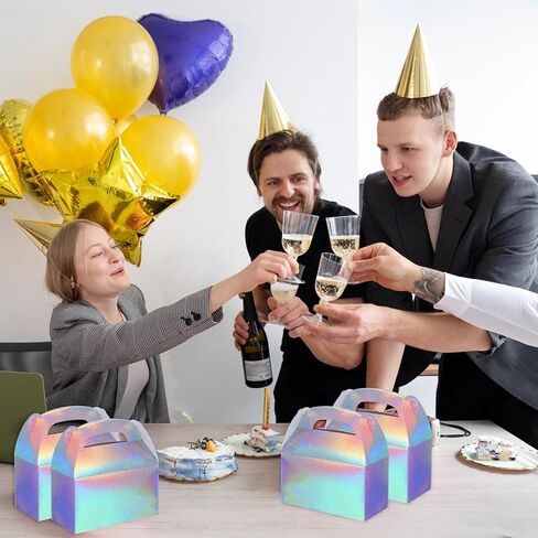Abeillo 48 Pcs Iridescent Party Favor Boxes Holographic Gable Treat Boxes Rainbow Goodie Box for Candy Snacks Cookie, Shiny Gift Bags for Birthday Wedding Christmas in Saudi Arabia
