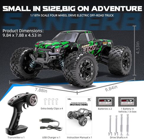 1:18 Scale All Terrain RC Cars, 40 KPH High Speed 4WD Electric Vehicle with 2.4 GHz Remote Control, 4X4 Waterproof Off-Road Truck with Two Rechargeable Batteries in Saudi Arabia