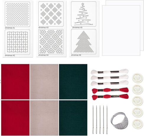 Yushen Sashiko Kit for Beginners, Sashiko Thread and Needles Thimble, Water Soluble Patterns and Denim Fabric, Japanese Embroidery Kit for Hand QuiltingSewing Supplies (Flower Pattern Blue) in Saudi Arabia