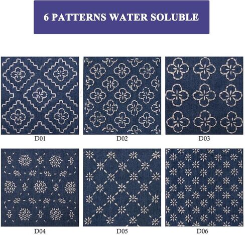 Yushen Sashiko Kit for Beginners, Sashiko Thread and Needles Thimble, Water Soluble Patterns and Denim Fabric, Japanese Embroidery Kit for Hand QuiltingSewing Supplies (Flower Pattern Blue) in Saudi Arabia