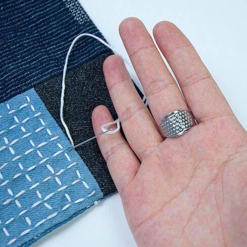 Yushen Sashiko Kit for Beginners, Sashiko Thread and Needles Thimble, Water Soluble Patterns and Denim Fabric, Japanese Embroidery Kit for Hand QuiltingSewing Supplies (Flower Pattern Blue) in Saudi Arabia