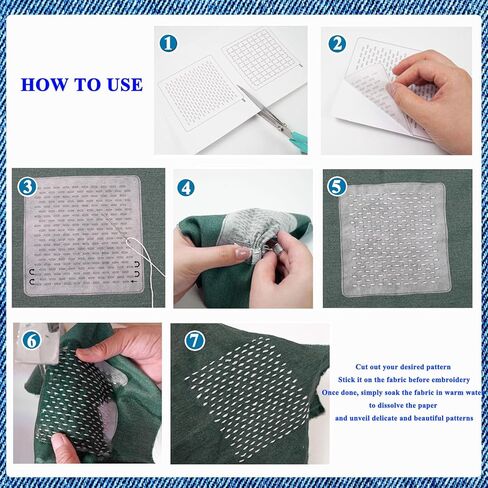 Yushen Sashiko Kit for Beginners, Sashiko Thread and Needles Thimble, Water Soluble Patterns and Denim Fabric, Japanese Embroidery Kit for Hand QuiltingSewing Supplies (Flower Pattern Blue) in Saudi Arabia