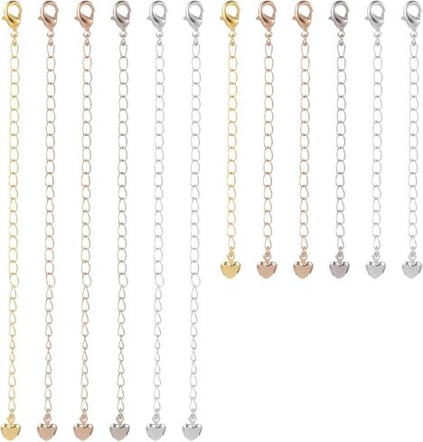 Silver & Gold Necklace Extenders for Women, 12 Pcs Heart Bracelet Chain Extenders Set Stainless Steel Chain Extender for Necklaces Bracelet Anklet Jewelry Extender, Extensions 2, 4 Inches in Saudi Arabia