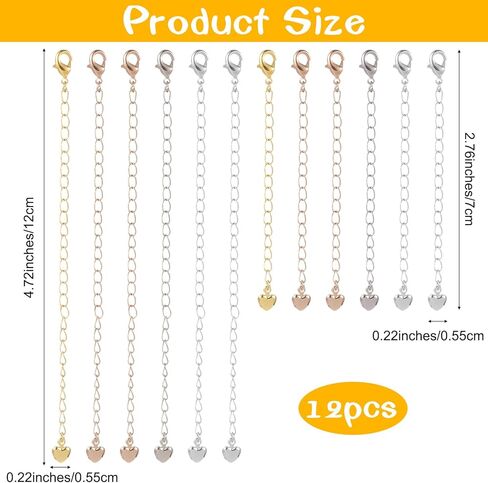 Silver & Gold Necklace Extenders for Women, 12 Pcs Heart Bracelet Chain Extenders Set Stainless Steel Chain Extender for Necklaces Bracelet Anklet Jewelry Extender, Extensions 2, 4 Inches in Saudi Arabia