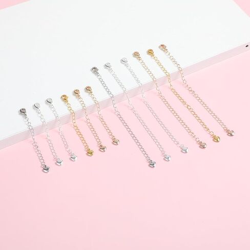 Silver & Gold Necklace Extenders for Women, 12 Pcs Heart Bracelet Chain Extenders Set Stainless Steel Chain Extender for Necklaces Bracelet Anklet Jewelry Extender, Extensions 2, 4 Inches in Saudi Arabia