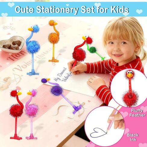 Valentines Day Gifts for Kids - 24 Pack Valentines Stationery Sets with Flamingo Ostrich Ballpoint Pens Valentines Day Card for Kids School Classroom Exchange Gifts Party Favors, Classroom Prizes in Saudi Arabia