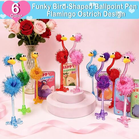Valentines Day Gifts for Kids - 24 Pack Valentines Stationery Sets with Flamingo Ostrich Ballpoint Pens Valentines Day Card for Kids School Classroom Exchange Gifts Party Favors, Classroom Prizes in Saudi Arabia