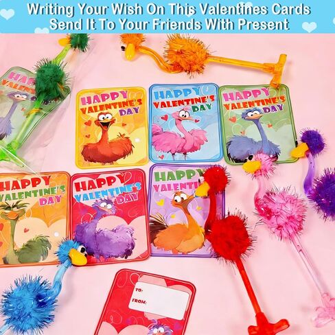 Valentines Day Gifts for Kids - 24 Pack Valentines Stationery Sets with Flamingo Ostrich Ballpoint Pens Valentines Day Card for Kids School Classroom Exchange Gifts Party Favors, Classroom Prizes in Saudi Arabia