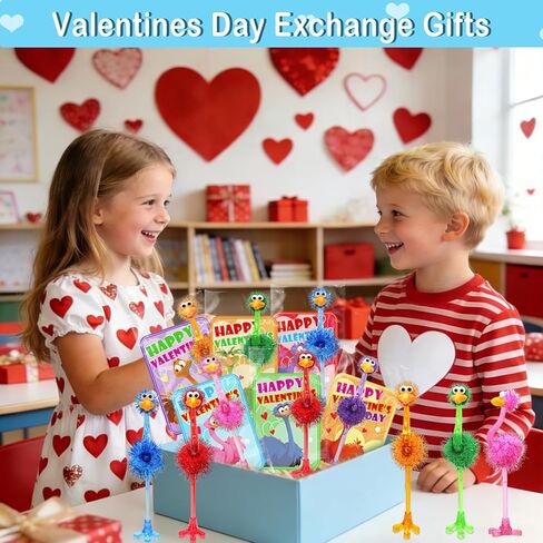 Valentines Day Gifts for Kids - 24 Pack Valentines Stationery Sets with Flamingo Ostrich Ballpoint Pens Valentines Day Card for Kids School Classroom Exchange Gifts Party Favors, Classroom Prizes in Saudi Arabia