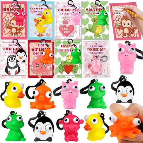 28 حزمة من بطاقات عيد الحب للأطفال في الفصل الدراسي، هدايا عيد الحب للأطفال في المدرسة مع سلسلة مفاتيح على شكل حيوانات عين البوب، مجموعة هدايا عيد الحب لفصل عيد الحب، بطاقات تبادل هدايا الحفلات in Kuwait