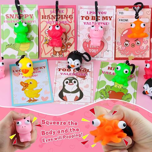 28 حزمة من بطاقات عيد الحب للأطفال في الفصل الدراسي، هدايا عيد الحب للأطفال في المدرسة مع سلسلة مفاتيح على شكل حيوانات عين البوب، مجموعة هدايا عيد الحب لفصل عيد الحب، بطاقات تبادل هدايا الحفلات in Kuwait