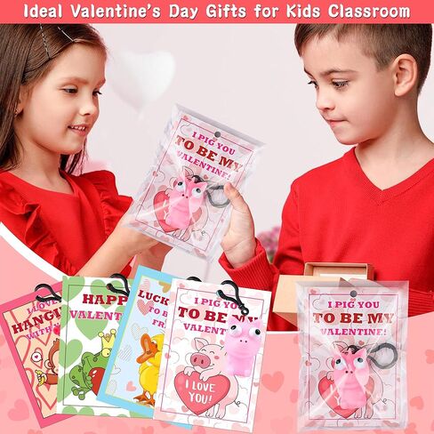 28 حزمة من بطاقات عيد الحب للأطفال في الفصل الدراسي، هدايا عيد الحب للأطفال في المدرسة مع سلسلة مفاتيح على شكل حيوانات عين البوب، مجموعة هدايا عيد الحب لفصل عيد الحب، بطاقات تبادل هدايا الحفلات in Kuwait