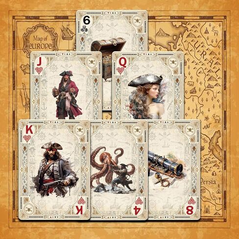 أوراق اللعب، بطاقات البوكر ذات الطراز القديم، بطاقة لعب تحتوي على 54 رسمًا توضيحيًا فريدًا، سلسلة القرصان رقم 10، تصميم بنمط مضاد للانزلاق على الوجهين، مناسبة للتجميع والهدايا. in Kuwait