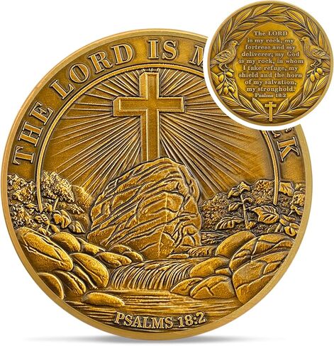 The Lord Is My Rock Christian Challenge Coin - Brown Psalm 18:2 Religious Jesus Token - Inspirational God Pocket Bible Verses Chip for Study - Good Luck Commemorative Gifts for Men Women Kids Coworker in Saudi Arabia