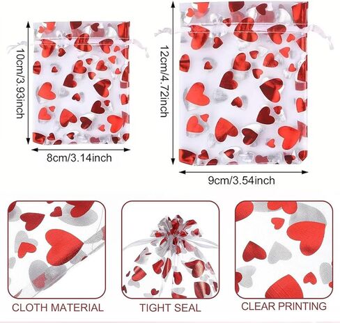 LYLYNB Valentines Organza Bags 40Pcs Mixed Size Heart Gift Bags Drawstring Sheer Mesh Goody Bags Cute Red Heart Jewelry Bags for Valentine Mother's Day Wedding Birthday Party Favors in Saudi Arabia