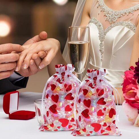LYLYNB Valentines Organza Bags 40Pcs Mixed Size Heart Gift Bags Drawstring Sheer Mesh Goody Bags Cute Red Heart Jewelry Bags for Valentine Mother's Day Wedding Birthday Party Favors in Saudi Arabia