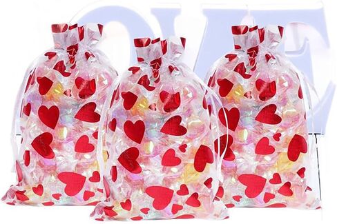 LYLYNB Valentines Organza Bags 40Pcs Mixed Size Heart Gift Bags Drawstring Sheer Mesh Goody Bags Cute Red Heart Jewelry Bags for Valentine Mother's Day Wedding Birthday Party Favors in Saudi Arabia
