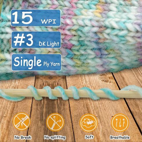 2 حزمة من خيوط الصوف المخلوط، 2x3.5oz / 285yds، #3 DK، 20% صوف 80% أكريليك، متنوع، طبقة واحدة من خيوط الصوف الناعمة من الكروشيه والحياكة للسترات والأوشحة والقبعات (حلم الجرس الأزرق) in Kuwait