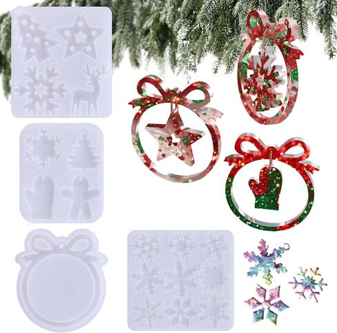 4 قطع من قوالب راتنج السيليكون، 19 تجاويف كبيرة من قوالب الإيبوكسي للحرف اليدوية والمجوهرات وسلسلة المفاتيح، قوالب سيليكون قابلة لإعادة الاستخدام لزينة العطلات وعيد الهالوين وعيد الميلاد وصناعة الهدايا المنزلية اليومية in Kuwait