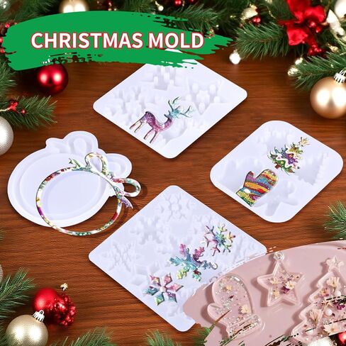 4 قطع من قوالب راتنج السيليكون، 19 تجاويف كبيرة من قوالب الإيبوكسي للحرف اليدوية والمجوهرات وسلسلة المفاتيح، قوالب سيليكون قابلة لإعادة الاستخدام لزينة العطلات وعيد الهالوين وعيد الميلاد وصناعة الهدايا المنزلية اليومية in Kuwait