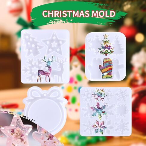 4 قطع من قوالب راتنج السيليكون، 19 تجاويف كبيرة من قوالب الإيبوكسي للحرف اليدوية والمجوهرات وسلسلة المفاتيح، قوالب سيليكون قابلة لإعادة الاستخدام لزينة العطلات وعيد الهالوين وعيد الميلاد وصناعة الهدايا المنزلية اليومية in Kuwait