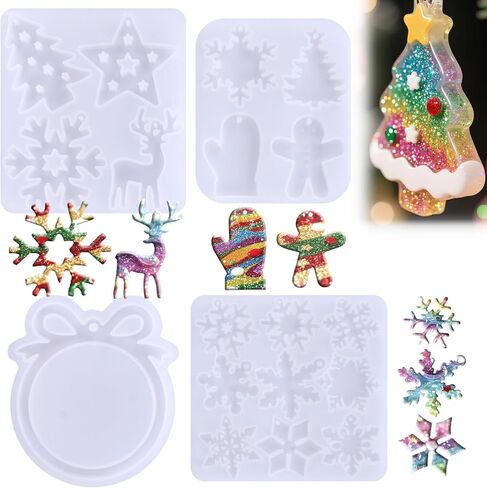 4 قطع من قوالب راتنج السيليكون، 19 تجاويف كبيرة من قوالب الإيبوكسي للحرف اليدوية والمجوهرات وسلسلة المفاتيح، قوالب سيليكون قابلة لإعادة الاستخدام لزينة العطلات وعيد الهالوين وعيد الميلاد وصناعة الهدايا المنزلية اليومية in Kuwait