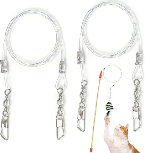 PAGOW 2pcs Replacement Strings for Cat Wand Toy, Chew-Proof Cat Toy Wire with Universal Lobster Clasps, 25.59 Inch Refill Cat Paracord Strings Replacement for Heavy Chewers - Clear in Saudi Arabia