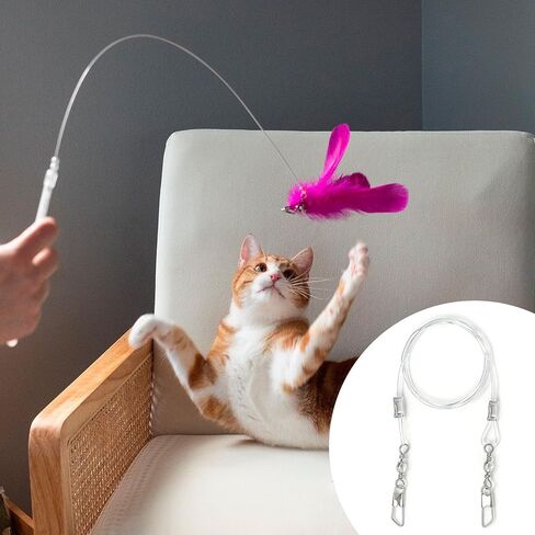 PAGOW 2pcs Replacement Strings for Cat Wand Toy, Chew-Proof Cat Toy Wire with Universal Lobster Clasps, 25.59 Inch Refill Cat Paracord Strings Replacement for Heavy Chewers - Clear in Saudi Arabia