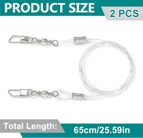 PAGOW 2pcs Replacement Strings for Cat Wand Toy, Chew-Proof Cat Toy Wire with Universal Lobster Clasps, 25.59 Inch Refill Cat Paracord Strings Replacement for Heavy Chewers - Clear in Saudi Arabia