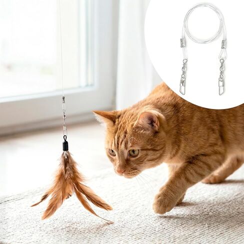 PAGOW 2pcs Replacement Strings for Cat Wand Toy, Chew-Proof Cat Toy Wire with Universal Lobster Clasps, 25.59 Inch Refill Cat Paracord Strings Replacement for Heavy Chewers - Clear in Saudi Arabia