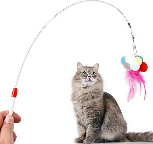 PAGOW 2pcs Replacement Strings for Cat Wand Toy, Chew-Proof Cat Toy Wire with Universal Lobster Clasps, 25.59 Inch Refill Cat Paracord Strings Replacement for Heavy Chewers - Clear in Saudi Arabia