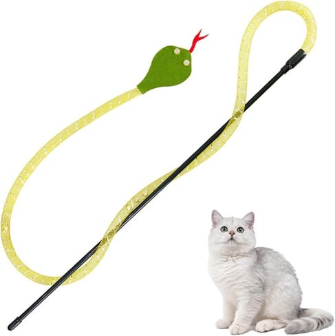 Cat Teaser Wand Toy for Indoor Cats, Cute Mesh Snake & Crinkle Plush Fabric Kitten Wand Kitty Toys Interactive Play Chase Exercise Wand String Toys Cat Toys for All Breed Sizes (Yellow,14.57+30.7inch) in Saudi Arabia