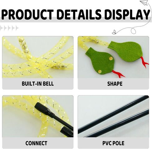 Cat Teaser Wand Toy for Indoor Cats, Cute Mesh Snake & Crinkle Plush Fabric Kitten Wand Kitty Toys Interactive Play Chase Exercise Wand String Toys Cat Toys for All Breed Sizes (Yellow,14.57+30.7inch) in Saudi Arabia