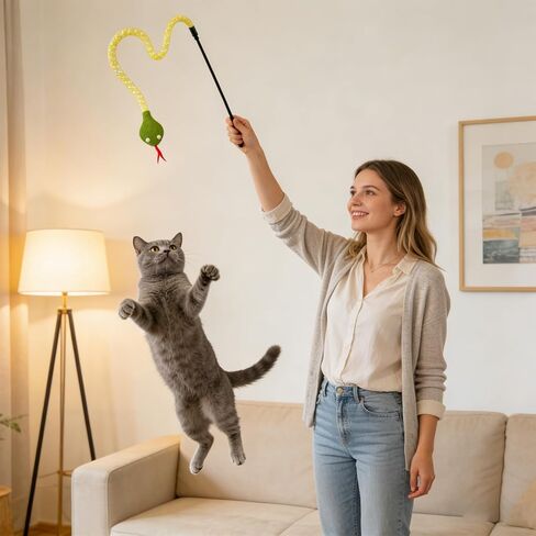 Cat Teaser Wand Toy for Indoor Cats, Cute Mesh Snake & Crinkle Plush Fabric Kitten Wand Kitty Toys Interactive Play Chase Exercise Wand String Toys Cat Toys for All Breed Sizes (Yellow,14.57+30.7inch) in Saudi Arabia